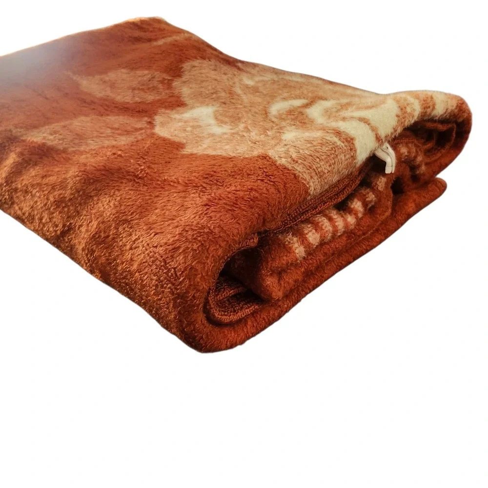 San Marcos Blanket Queen Burnt Orange Floral Rose Reversible Vintage 98x72